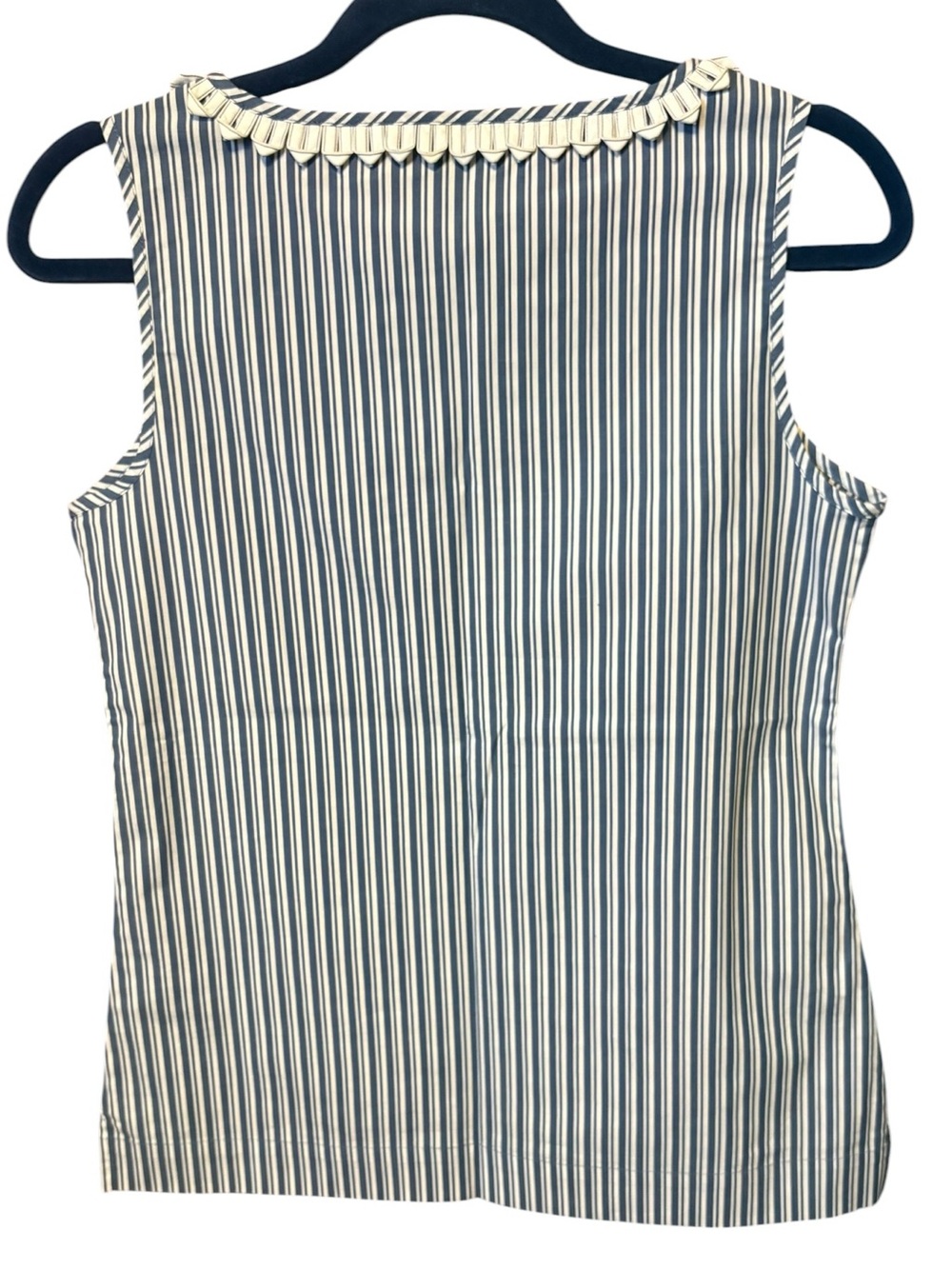 Talbots Petite Blue White Stripe Ruffle Sleeveless Top Coastal Preppy 2P - Picture 4 of 7